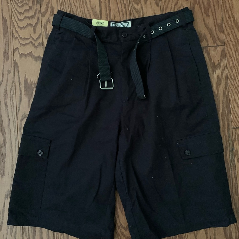 Black Cargo Shorts with Belt